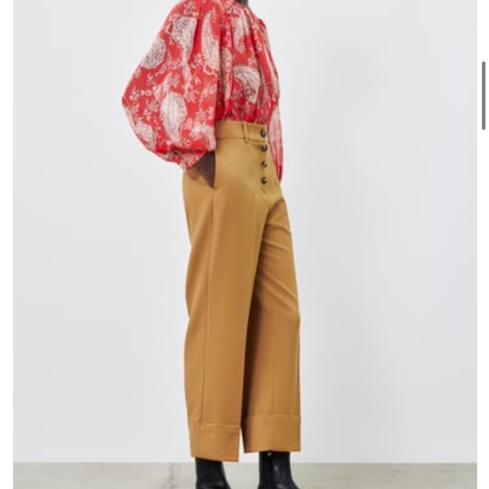 ZARA CUFFED STRAIGHT LEG PANTS TAUPE BROWN SIZE L